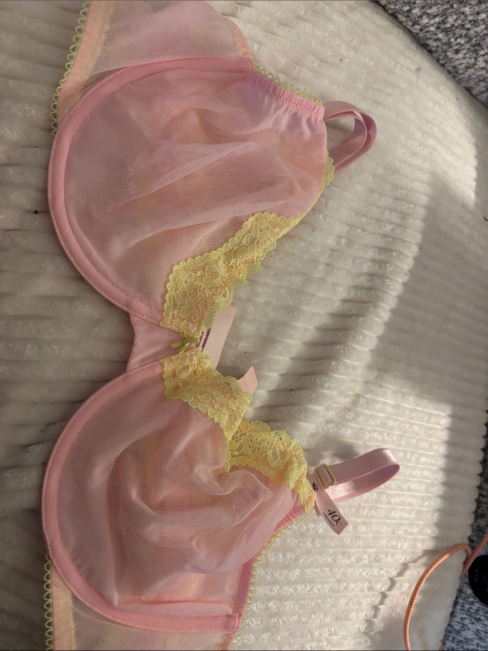 aerie Pink Sheer Lace Underwire Bra with Yellow Trim